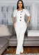 Women Fashion Short Sleeve Button Jumpsuits