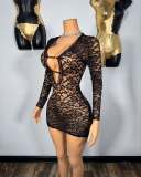 Women Sexy Lace Hollow Bodycon Dress