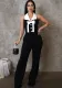 Women Fashion Contrast Sleeveless Button Jumpsuits
