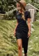 Women Spring Summer Solid Round Neck Pleated Irregular Dress