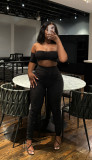 Women Sexy Backless Strapless Solid Top and Pants Two Piece Set