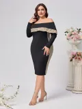 Plus Size Women's Fashion Chic Elegant Off-Shoulder Sequin Long-Sleeve Bodycon Dress