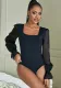 Spring & Autumn Women's Solid Color Slim-Fit Square Neck Mesh Long-Sleeve Bodysuit
