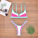 Sexy V-Neck Color Block Two-Piece Bikini Swimsuit