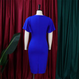 Women's Summer Solid Color High Waist Chic Career Ruffle Sleeve Office Dress