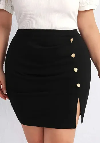 Women's High Waist Fashion Heart Shape Buttoned Plus Size Short Skirt