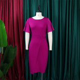 Women's Summer Solid Color High Waist Chic Career Ruffle Sleeve Office Dress