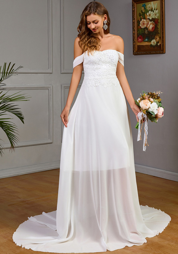 Summer Straps Lace Chiffon Patchwork Wedding Dress