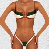 Sexy V-Neck Color Block Two-Piece Bikini Swimsuit
