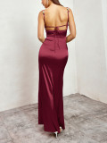 Summer Sexy Strap Low Back Lace-Up Embroidered Long Dress