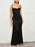 Summer Sexy Strap Low Back Lace-Up Embroidered Long Dress