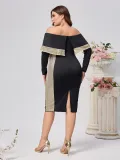 Plus Size Women's Fashion Chic Elegant Off-Shoulder Sequin Long-Sleeve Bodycon Dress