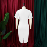 Women's Summer Solid Color High Waist Chic Career Ruffle Sleeve Office Dress
