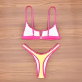 Sexy V-Neck Color Block Two-Piece Bikini Swimsuit