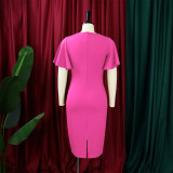 Women's Summer Solid Color High Waist Chic Career Ruffle Sleeve Office Dress