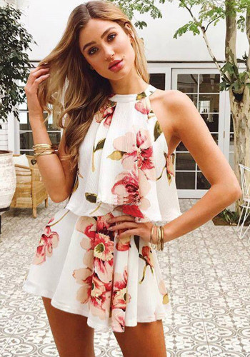 Summer Women's Chiffon Print Sleeveless Tank Top Shorts Set