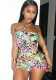 Spring & Summer Women's Irregular Ring Buckle Strappy Print Low Back Tight-Fitting Two Piece Shorts Set