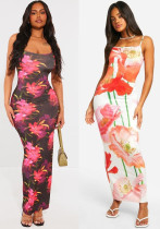 Print Summer Women's Holiday Style Strappy Long Dress