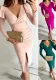 V-Neck Chic Slim Waist Slit Solid Color Long-Sleeve Midi Dress