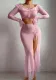 See Through Mesh Long-Sleeve Sexy Crop Top Slit Skirt Set