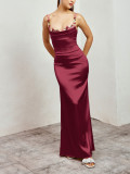 Summer Sexy Strap Low Back Lace-Up Embroidered Long Dress