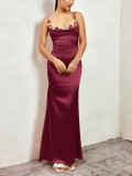 Summer Sexy Strap Low Back Lace-Up Embroidered Long Dress