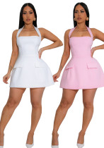 Summer Fashion Chic Strapless Halter Neck Low Back Short Dress