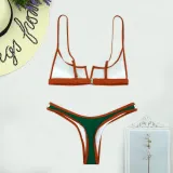Sexy V-Neck Color Block Two-Piece Bikini Swimsuit