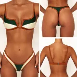 Sexy V-Neck Color Block Two-Piece Bikini Swimsuit