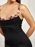 Summer Sexy Strap Low Back Lace-Up Embroidered Long Dress