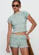 Spring Women's Fashion Plaid Short Sleeve Crop Top Mini Shorts Set
