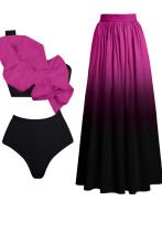 Deep V FloralOne-Piece Swimsuit SKirt Set