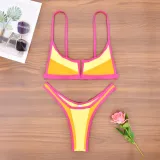 Sexy V-Neck Color Block Two-Piece Bikini Swimsuit