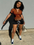 Women summer sports short-sleeved Top and shorts two-piece set