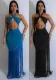 Women hollow sleeve Halter Neck tassel dress
