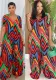 Women summer Casual Holidays contrast color printed V-neck wide-leg Jumpsuit