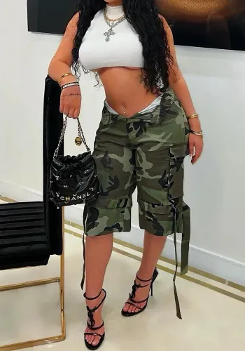 Women Style pocket Casual camouflage Cargo Shorts