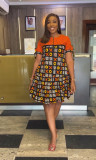 Women elegant zipper contrast color pleated Lace-Up Dress