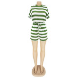 Women's Striped Short Sleeves Casual Short Jumpsuit