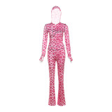 Women's Autumn Leopard Print Hooded Top and Pants Set
