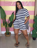 Women's Striped Short Sleeves Casual Short Jumpsuit