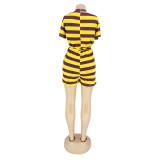 Women's Striped Short Sleeves Casual Short Jumpsuit