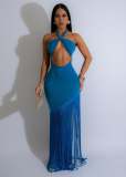 Women hollow sleeve Halter Neck tassel dress