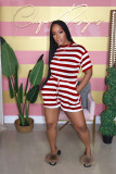 Women's Striped Short Sleeves Casual Short Jumpsuit