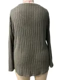 Women's Autumn Winter Solid Color Ribbed V-Neck Plus Size Pullover Top