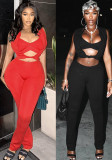 Women's Spring Summer Sleeveless Strapless Low Waist Three Piece Pants Set
