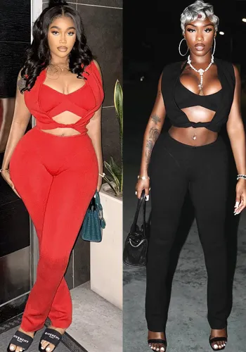 Women's Spring Summer Sleeveless Strapless Low Waist Three Piece Pants Set