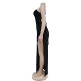 Women's Fashion Sequin Strap Backless Slit Evening Dress