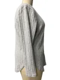 Women's Autumn Winter Solid Color Ribbed V-Neck Plus Size Pullover Top