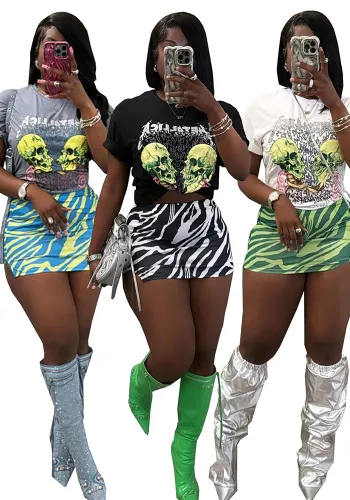 Women's Trendy Print Short-Sleeve T-shirt Shorts Two-Piece Set